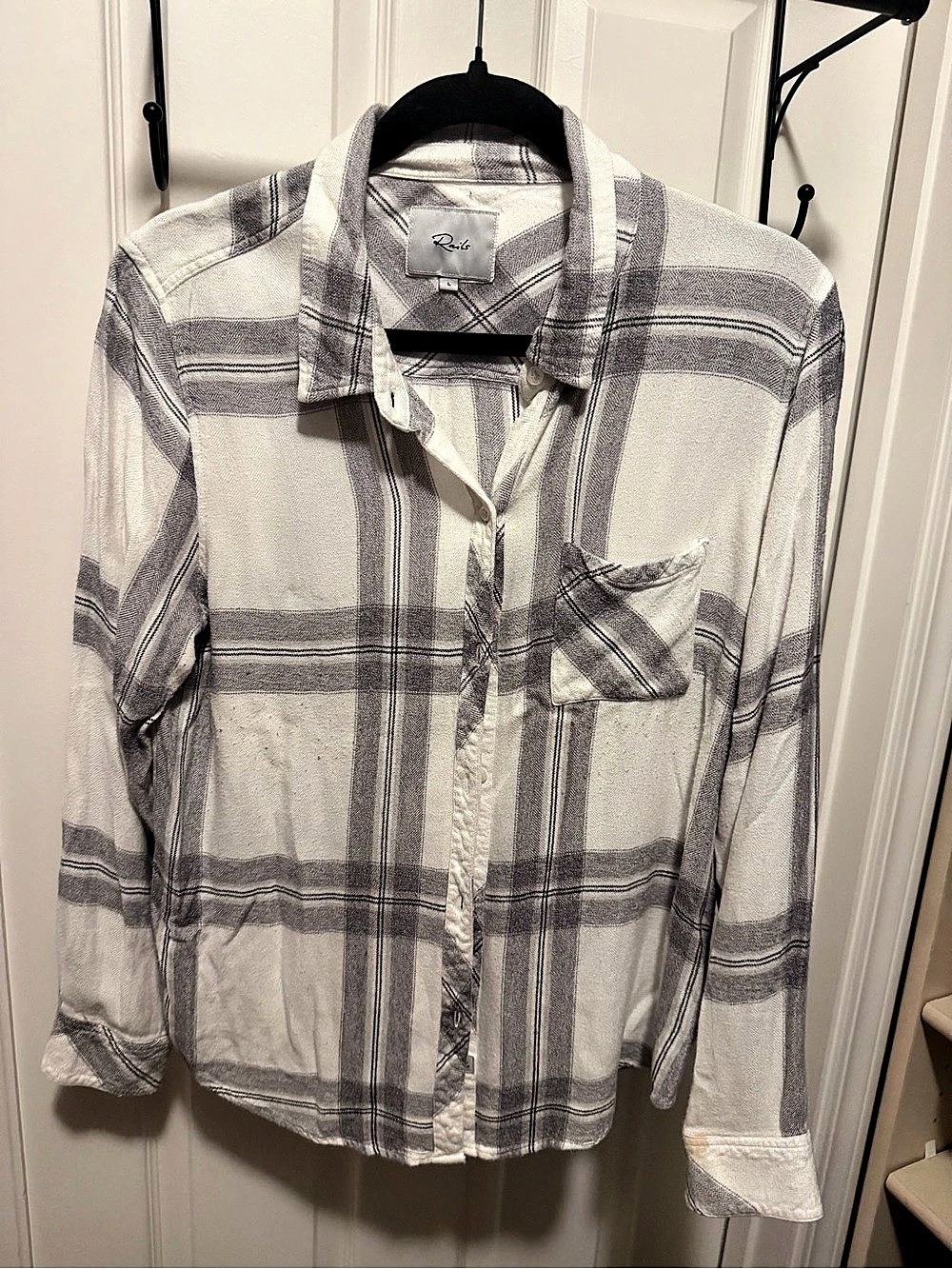 Rails Hunter Plaid Button-Down Shirt Gray & White Large